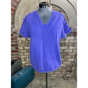 Blouse square neck cutouts purple 1980s